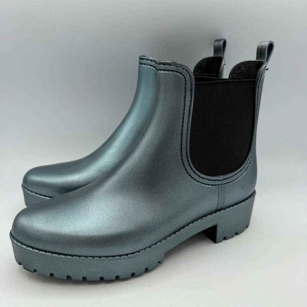 Jeffrey Campbell Metallic Chelsea Rain Boots Platform Ankle Booties Waterproof 9